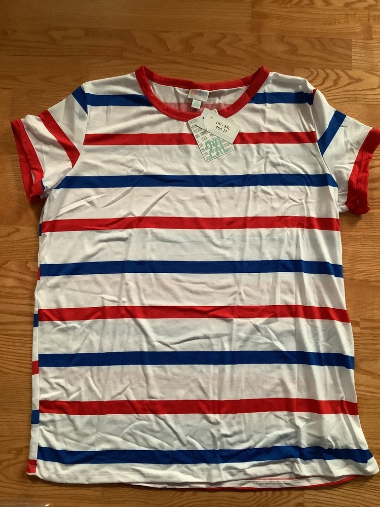 LuLaRoe 2XL Liv Americana Tee - Red White Blue Stripes - NWT