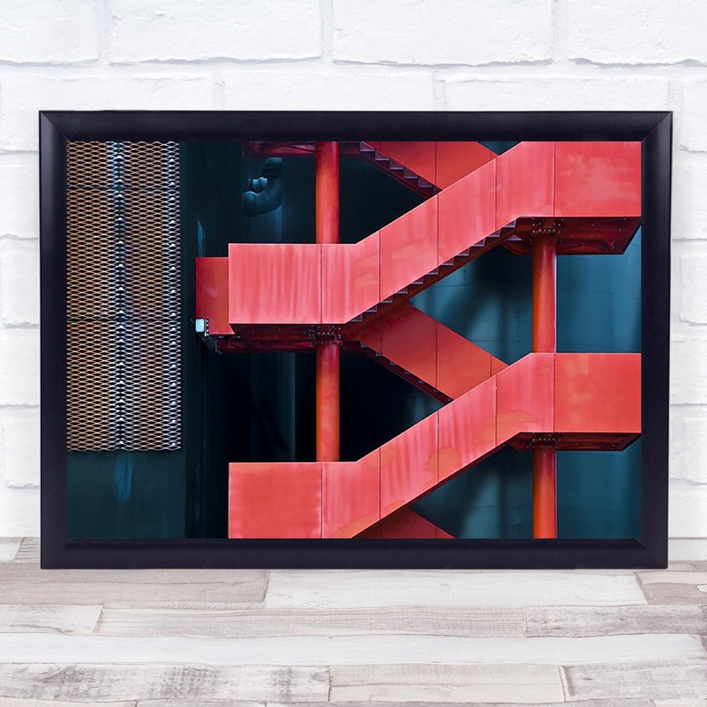Red Route Stairs Metal Architecture Abstract Steps Pattern Shapes Art Print