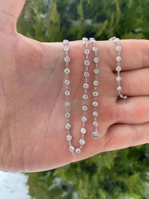 10 Ct Round Lab Diamond Tennis Necklace in 14k White Gold
