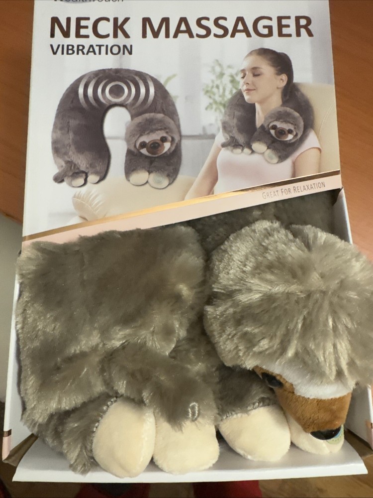 Health Touch Plush Vibrating SLOTH Neck Massager with Relaxing Vibration NEW
