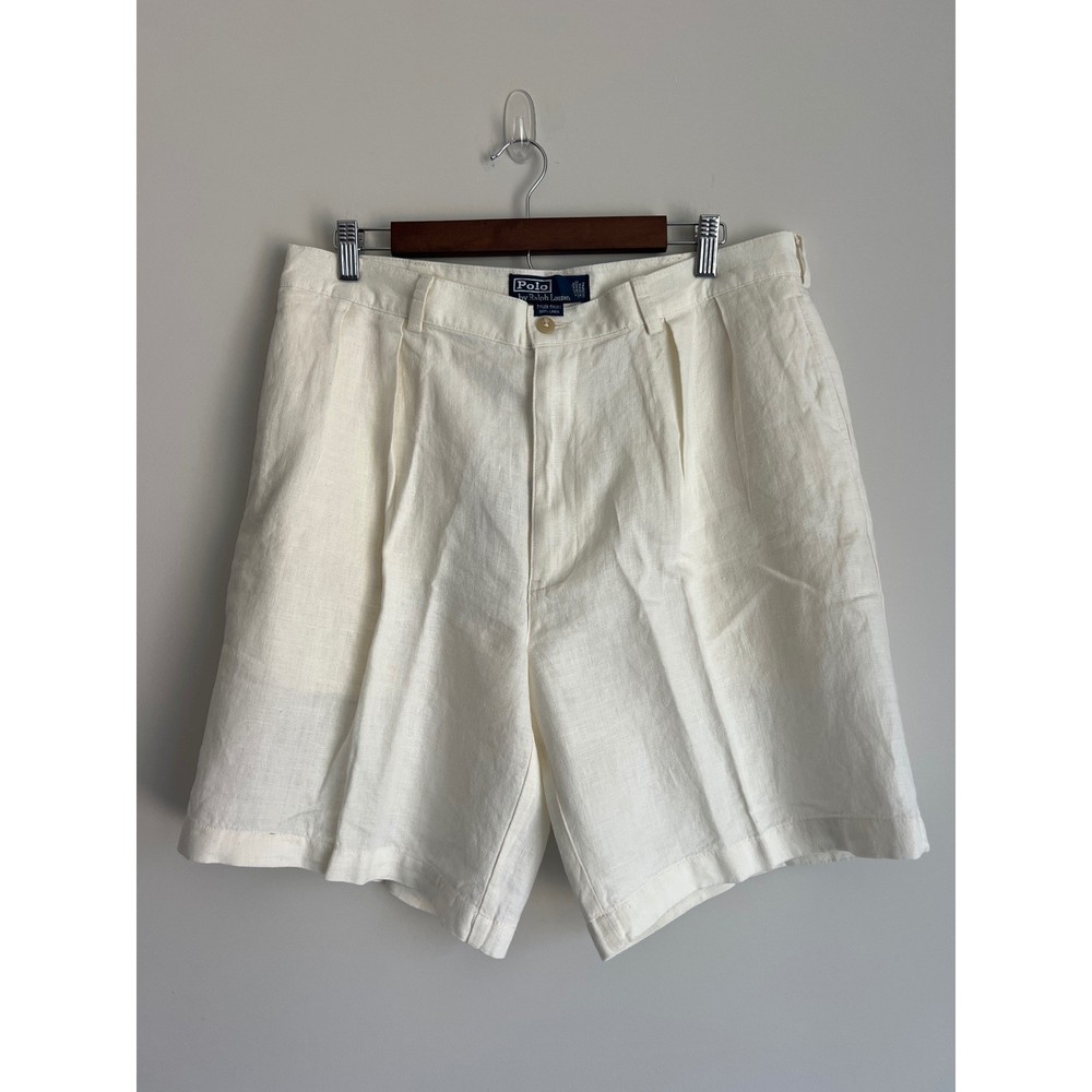 Polo Ralph Lauren Tyler Men's Shorts 100% Linen Pleated Off White Size 36 Preppy
