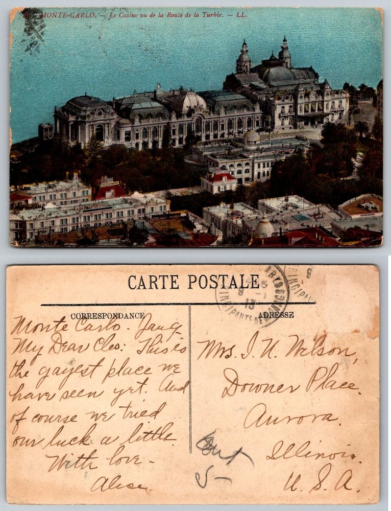 Monte Carlo Casino Monaco Vintage Postcard Leon & Levy Posted 1910s