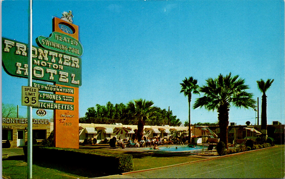 Vintage Postcard Frontier Motor Hotel Phoenix Arizona Pool Playground