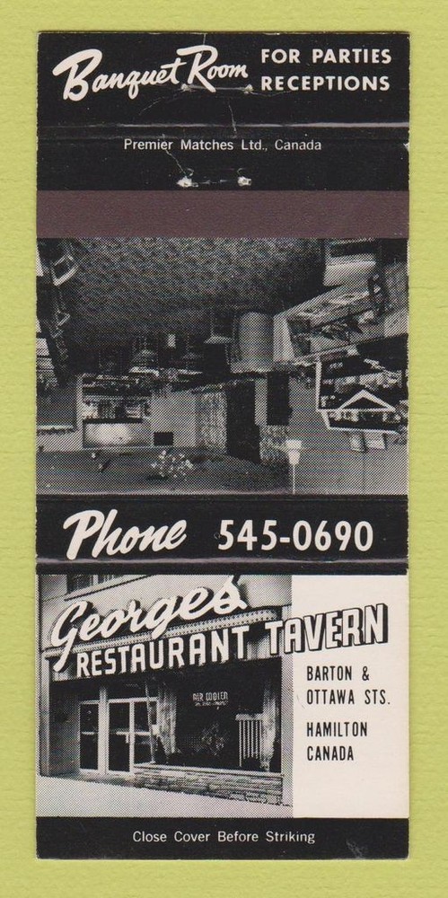 Matchbook Cover - George's Restaurant Tavern Hamilton ON 30 Strike