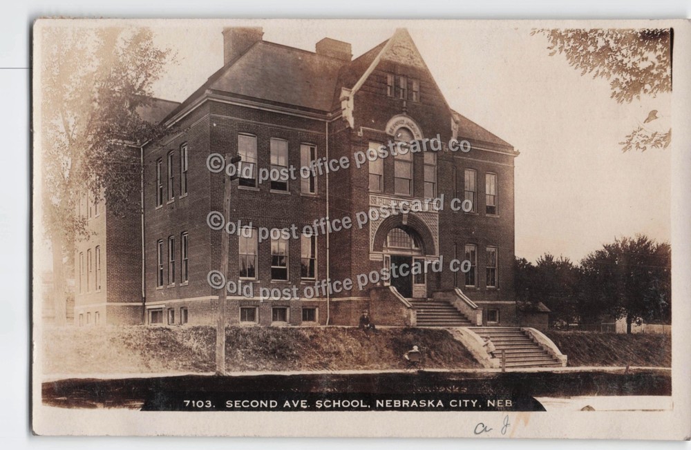 Nebraska City, Neb-Second Ave School-Bower-Zercher RPPC Real Photo Postcard