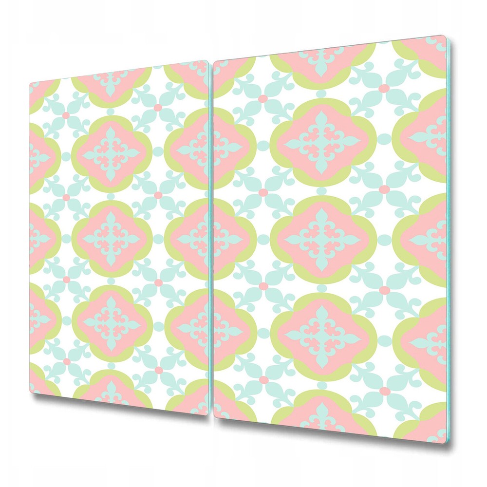 Glass Worktop Kitchen Chopping Board Spanish tile green blue and pink art