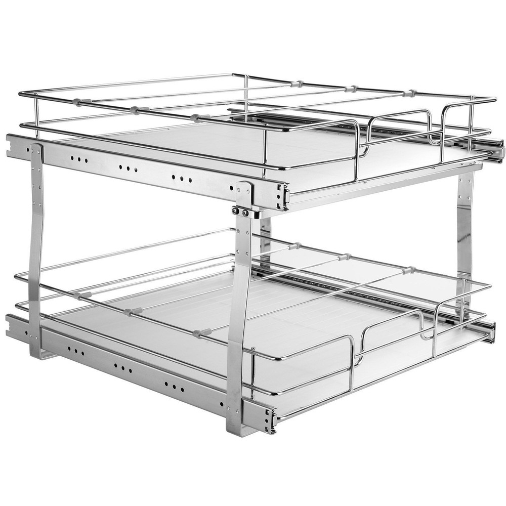 2 Tier 17x21 Inch Pull Out Cabinet Organizer Chrome Steel for Under Sink Kitchen