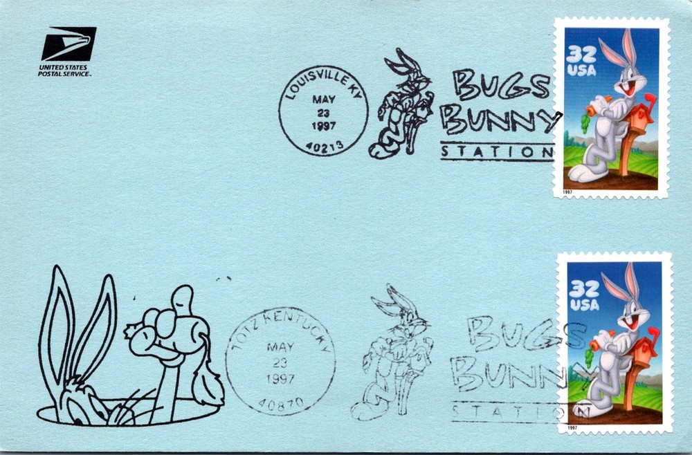 Dr Jim Stamps 32C Bugs Bunny Dual First Day Cancel Paper Card