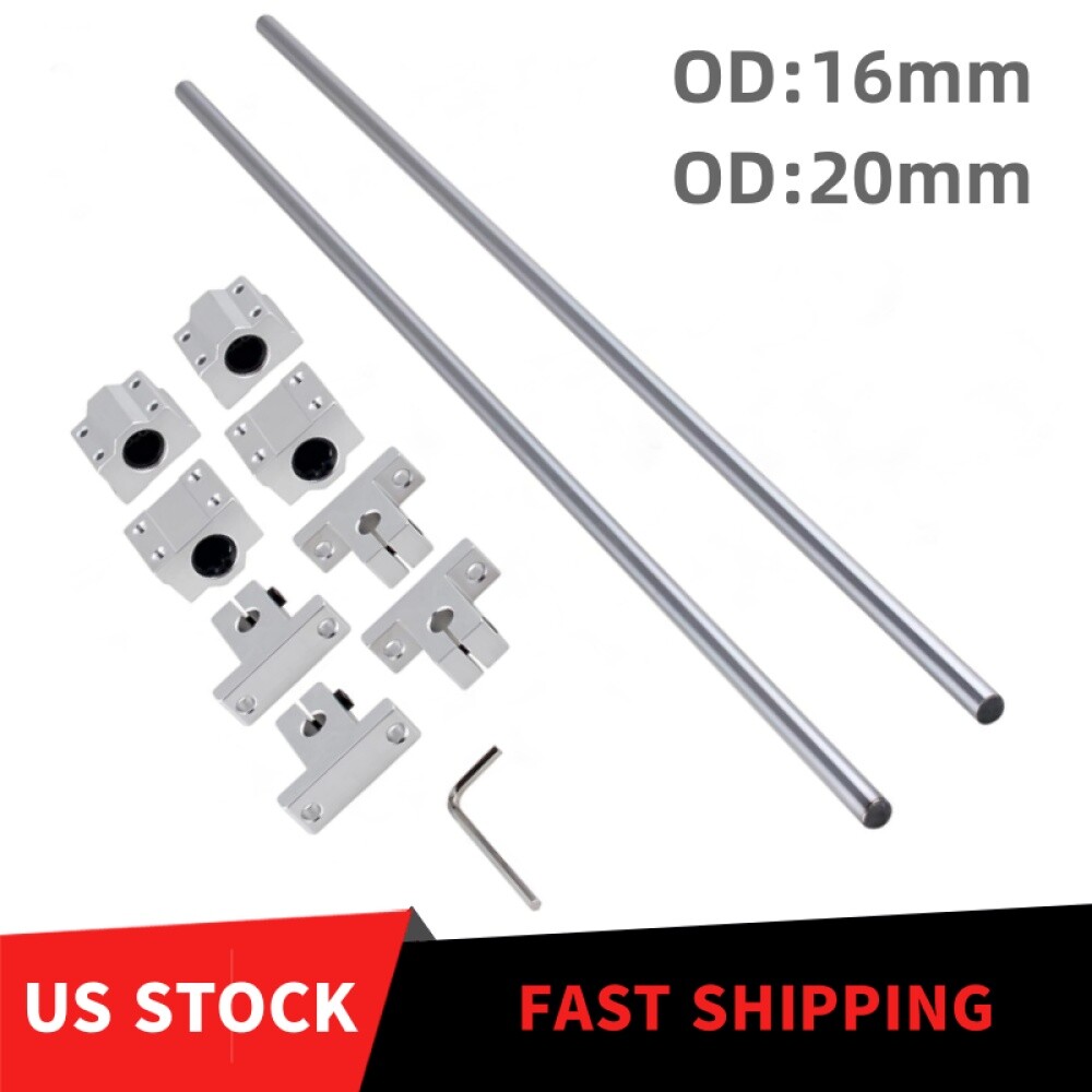 2x 16m 20mm Optical Axis Cylinder Linear Rail Shaft Rod & Bearing Block Support