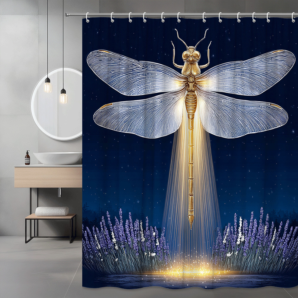 Dragonfly Shower Curtain Night Sky Floral Print