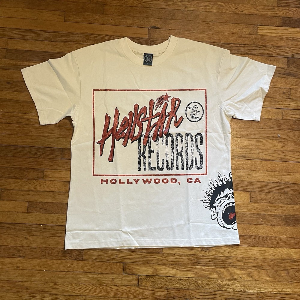 Hellstar Men's White Graphic Logo T-Shirt Size M Crew Neck Short Sleeve Music