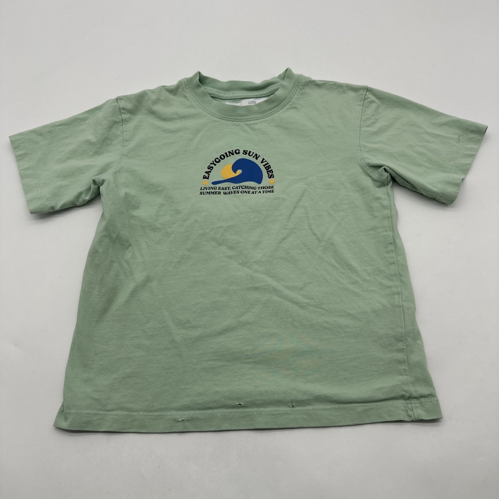 Zara T-shirt Boys Size 6-7Y Green Graphic Print 100% Cotton .#35829