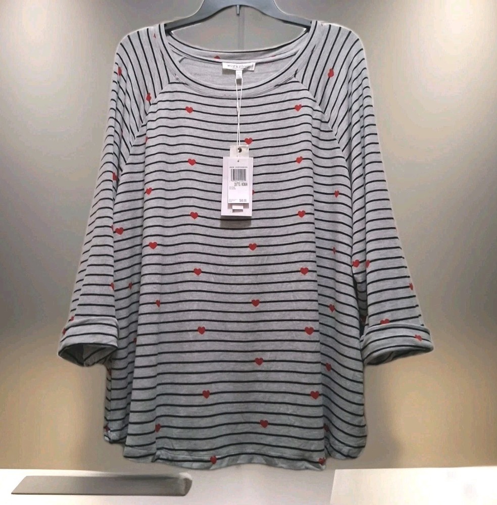 NWT Workshop Republic Clothing Gray Striped Knit LS Top Women's sz 2X MSRP $68