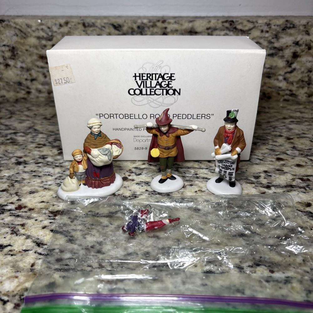 Department 56 Heritage Village: “Portobello Road Peddlers” 3 Pc Set w/ Box- READ