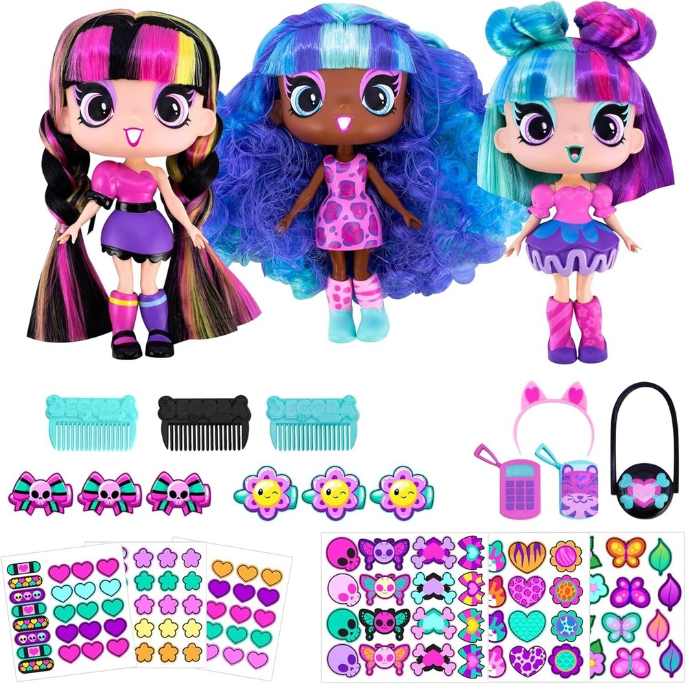 Stylish 5-Inch Dolls - Kat, Luna & Heather with Accessories and Stickers