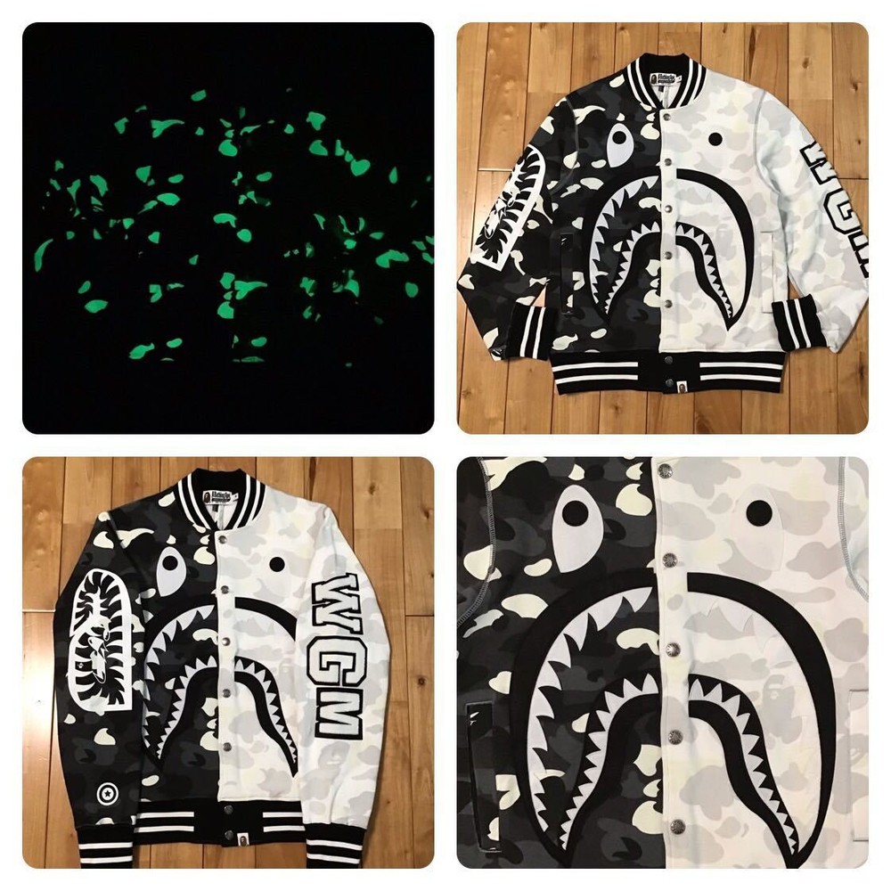 Phosphorescent City Camo Shark Stadium Jacket M Size A Bathing Ape Bape Varsity