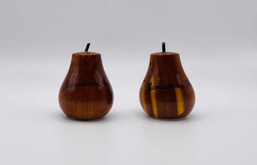 Vintage Mini Wooden Pear Salt and Pepper Shakers