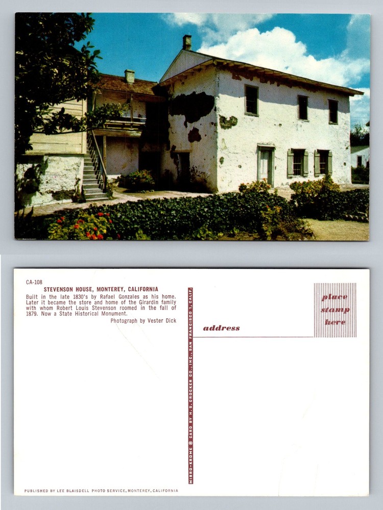 Monterey, CA-California, Historical Stevenson House Monument Vintage Postcard