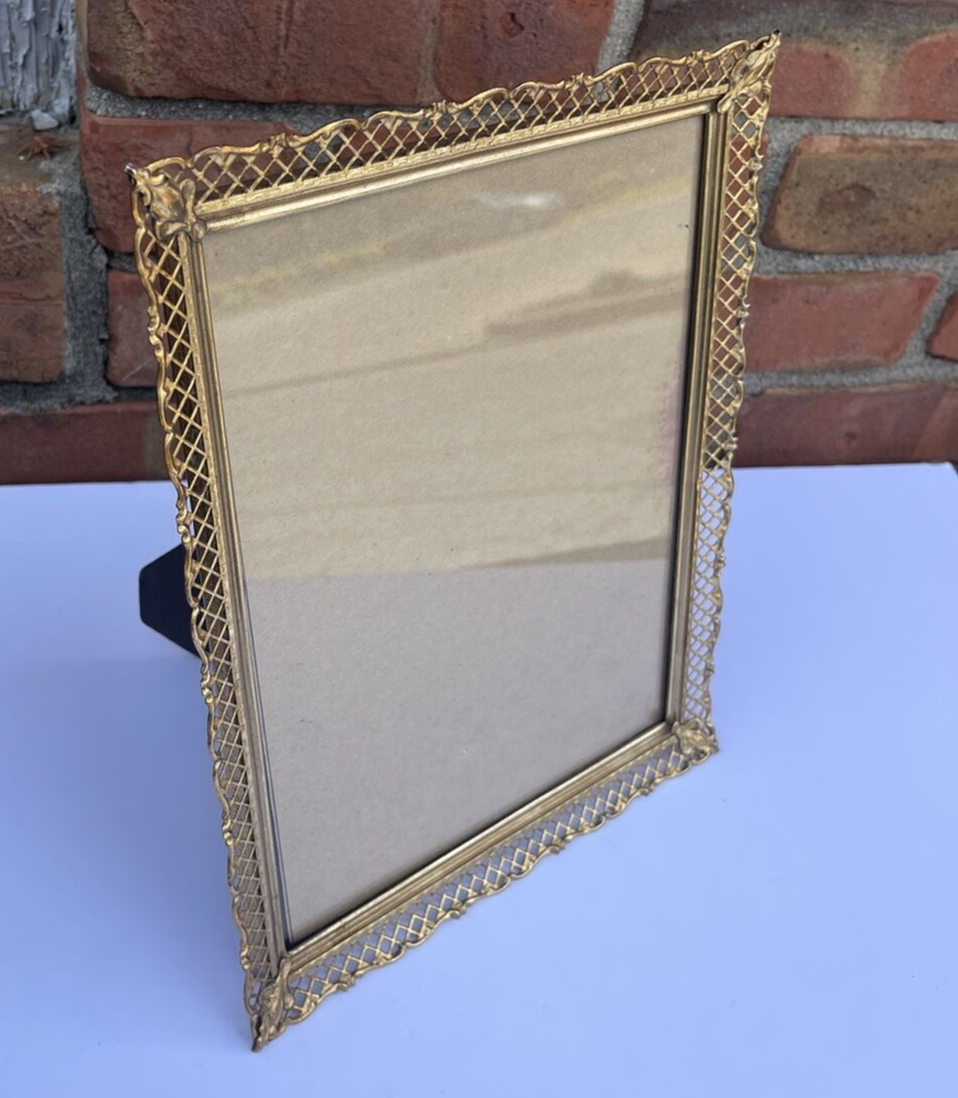 Vintage Metal Gold Filigree Florentine Photo Frame Easel Back Ornate 8x10