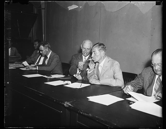 Photo:1935 Conference Meeting Men Smoking Table Documents Interior