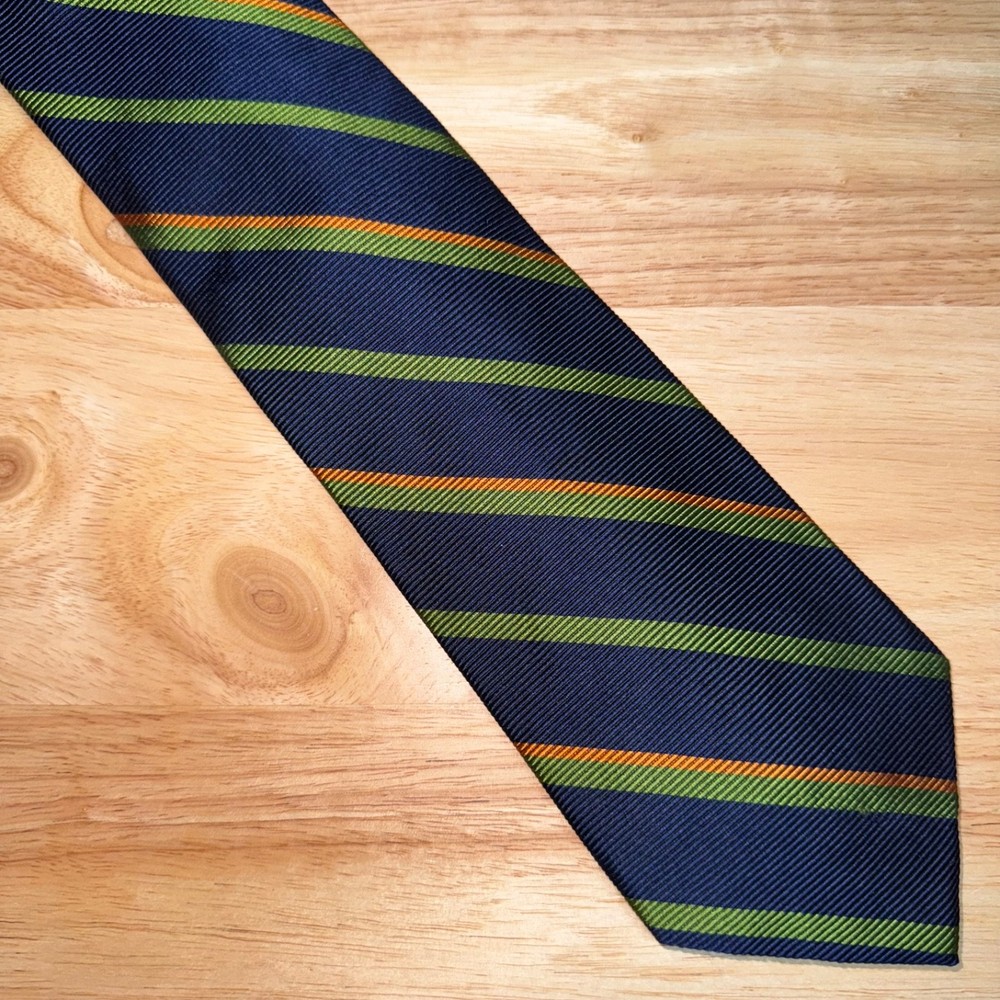Park Avenue by Mayers Mens Silk Tie Navy Stripe Green Golden Repp Prep Old Money