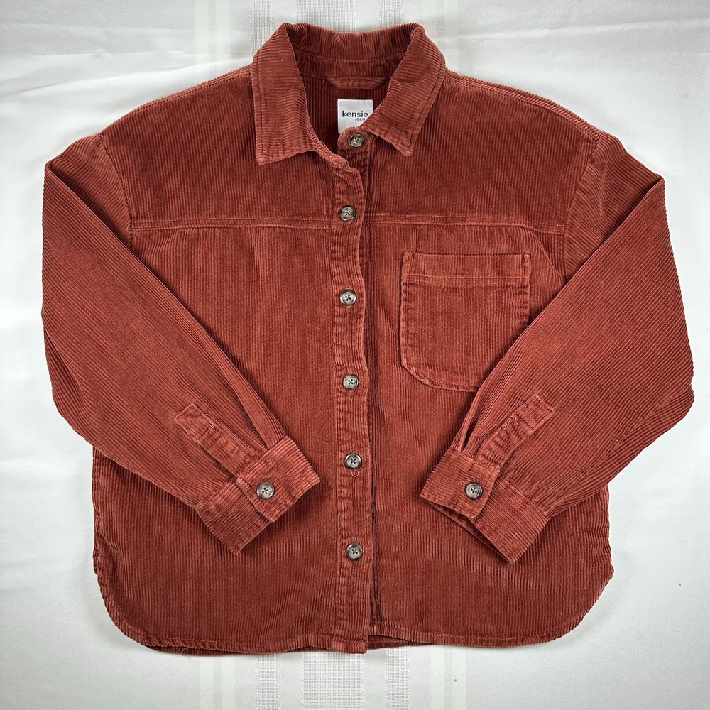 Kensie Jeans Corduroy Shacket Womens Small Rust Red/Orange Oversized Jacket