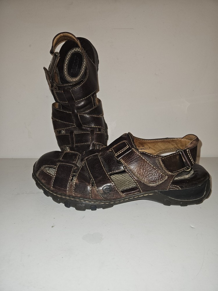 Men's Brown Leather Fisherman Sandals with Buckle Strap Size 10M
