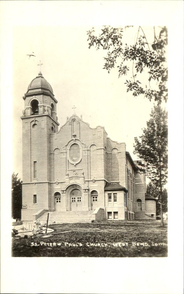 St Peter & Paul Church ~ West Bend Iowa IA ~ vintage RPPC real photo postcard