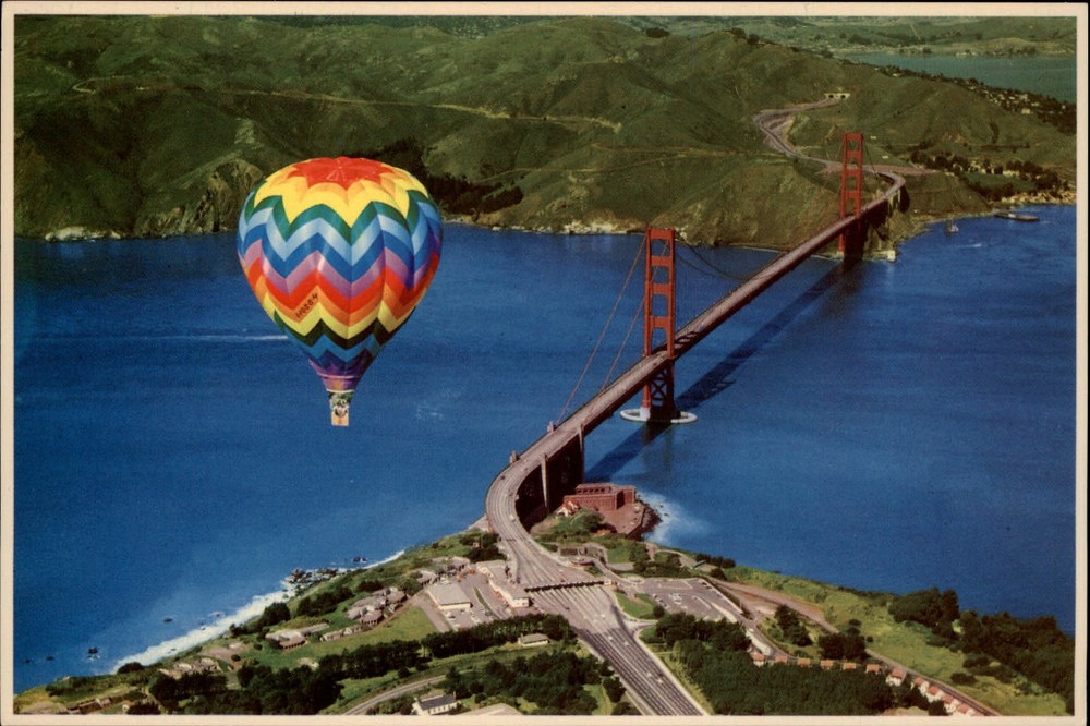 California San Francisco Hot Air Balloon Golden Gate Bridge ~ postcard sku865