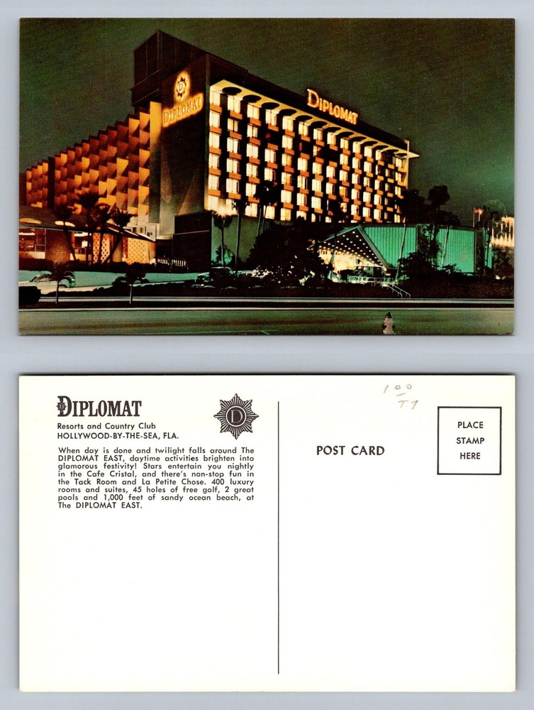 Hollywood, FL-Florida, Diplomat Hotel Lit View Souvenir Vintage Postcard