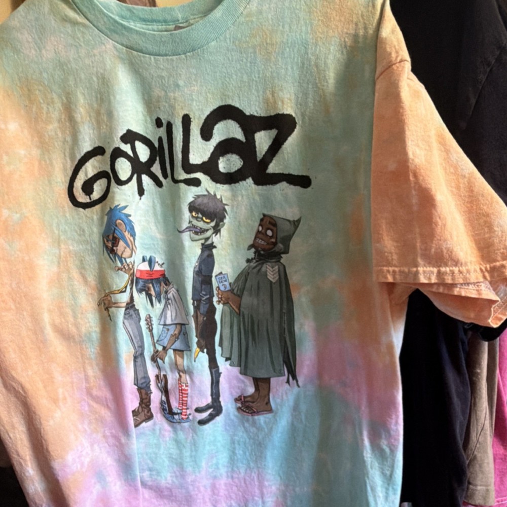 Gildan Heavy Cotton Gorillaz Multicolor Tie-Dye Graphic Print T-Shirt Crew XL