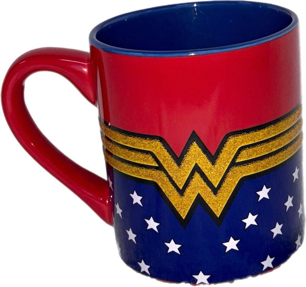 Wonder Woman 14oz Ceramic Coffee Mug Stars Red/Blue/Gold
