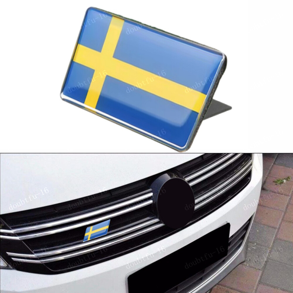 Sweden Flag Logo 3D Car Front Grille Emblem Badge Sticker Decal Accessories