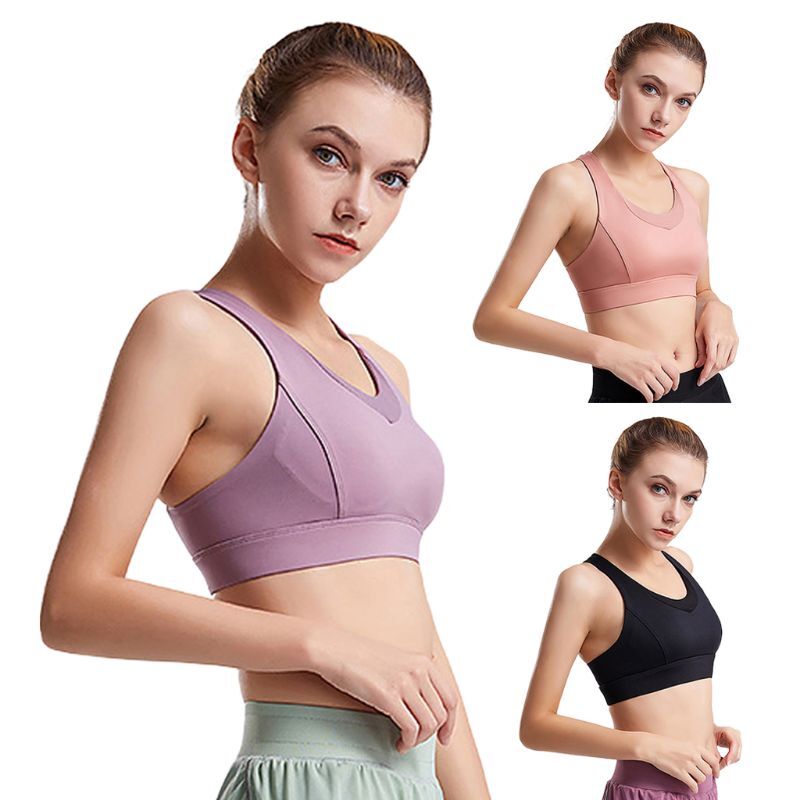 Shockproof Push Up Sports Bra with Cross Back Buckle and Padded Support  