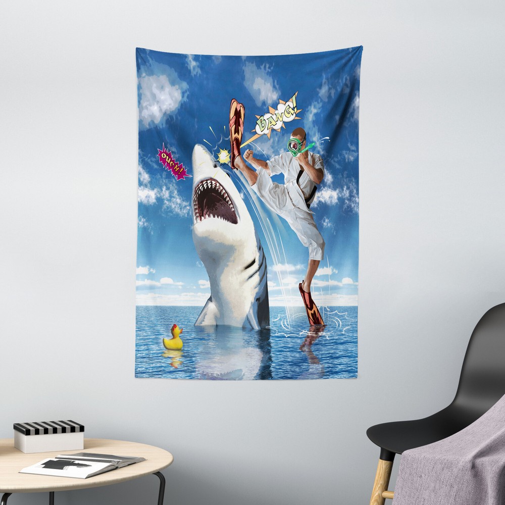 Sealife Tapestry Marine Navy Fish Sharks Print Wall Hanging Decor