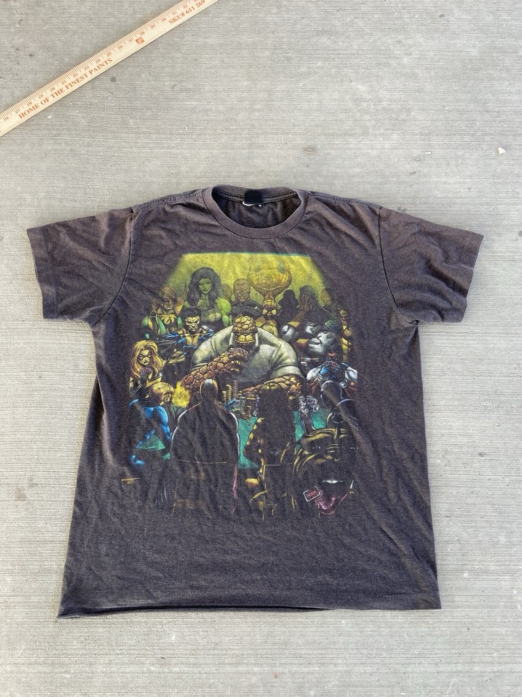 Vintage Y2K Marvel Mad Engine Super Heroes Poker Game Graphic Tee Size M 22x27