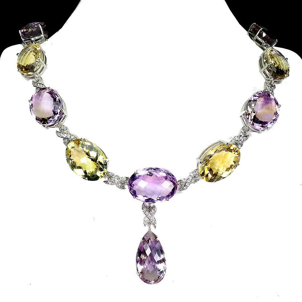 925 Sterling Silver Handmade Oval Citrine Ametrine Gemstone Necklace 324ct