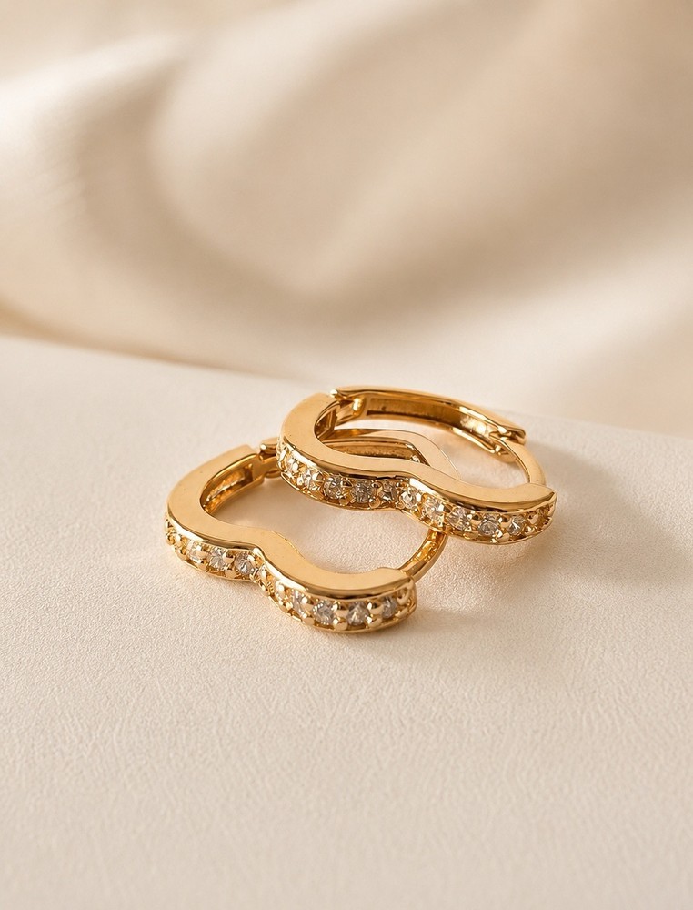 14K Gold Plated Heart Hoop Earrings CZ Huggie Dainty Gift for Her