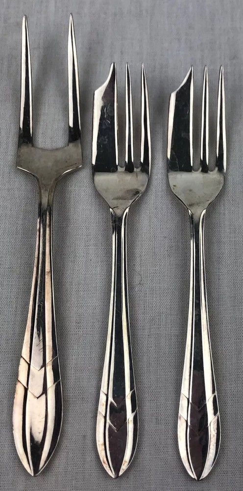 Sheffield Loxley Stainless Flatware 3 Pc Pastry Forks Pickle Olive Fork Vintage