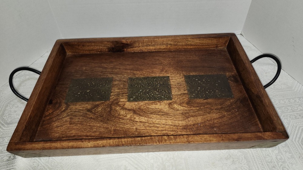 Decorative Wooden Serving Try With Metal Accents