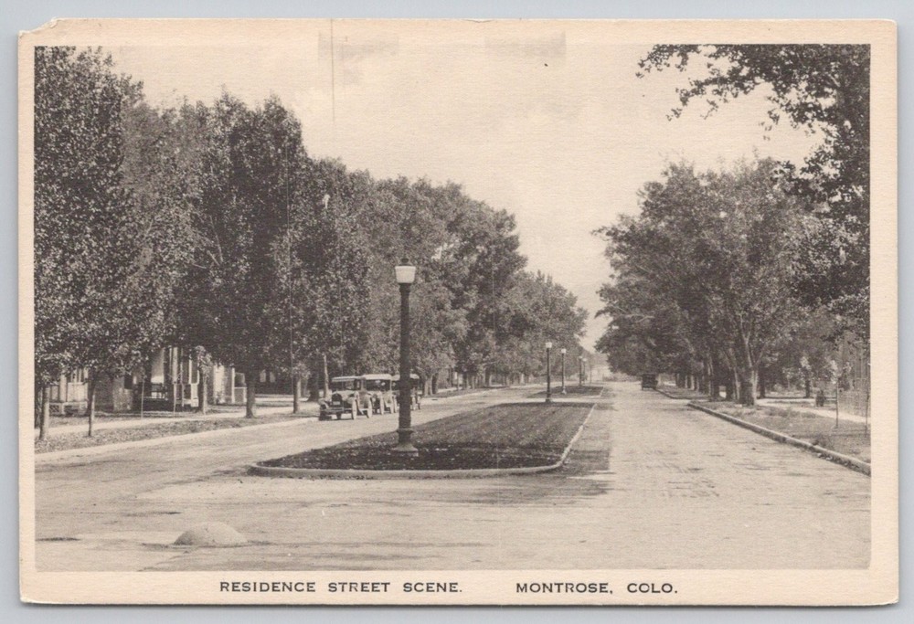 Montrose, CO Residence Street Scene Postcard Albertype Vintage Cars 1910s