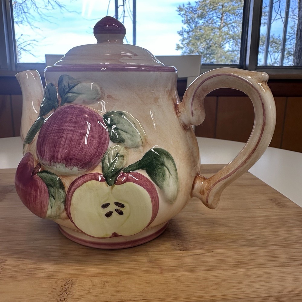 CBK 1998 Ceramic Teapot 3D Apples & Lid, CBK 6 1/2” French Cottage Farmhouse VTG