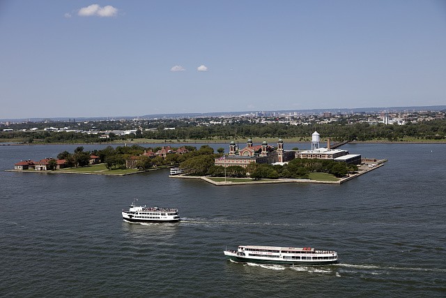 Ellis Island Jersey City New Jersey 2017 Aerial Ferry View Immigration Station