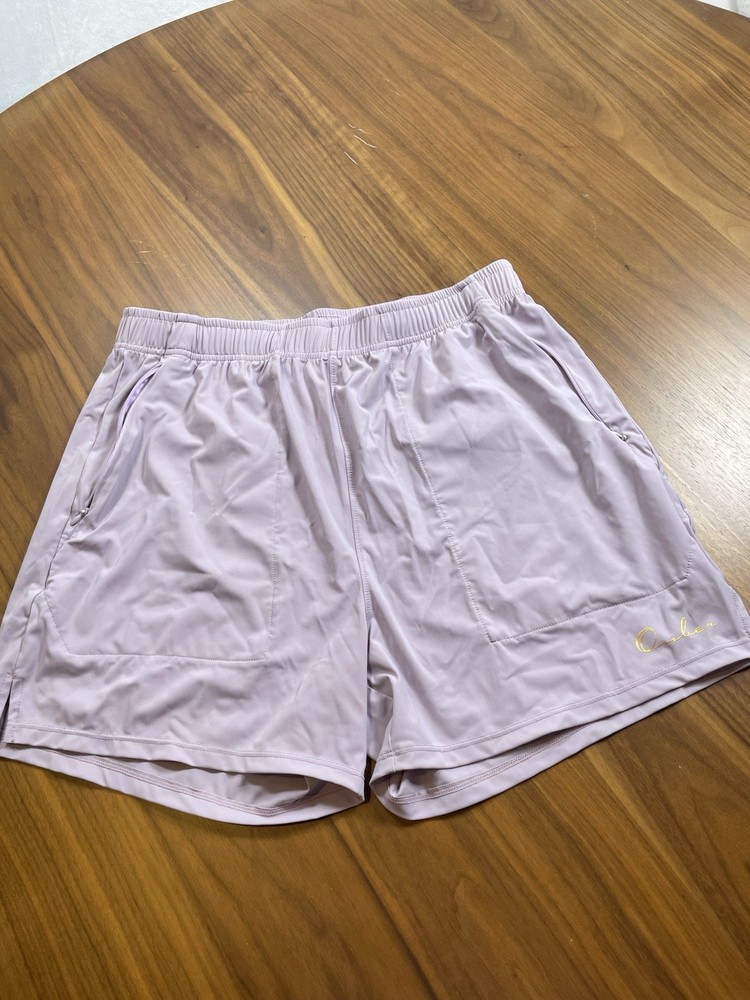 Ouber Women's Medium Lavander Athletic Elastic Waist Shorts Zipper Pockets