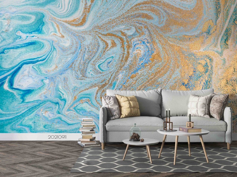 3D Blue Gold Marble Texture Wall Murals Wallpaper Murals Wall Sticker