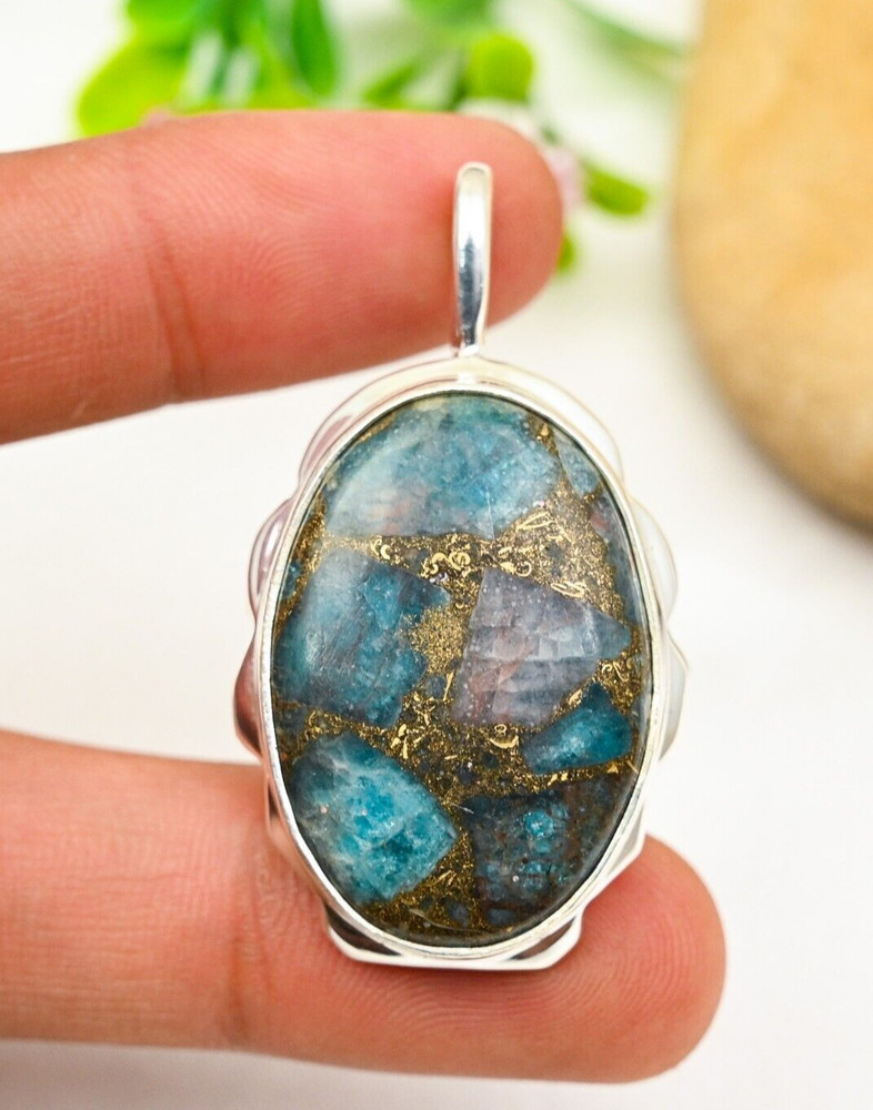 Neon Blue Apatite Gemstone Pendant 925 Sterling Silver Pendant Jewelry Wife Gift