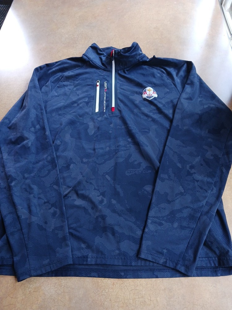 Ralph Lauren Ryder Cup 1/4 Zip Mens XL Blue Camo Pullover 2018 USA Golf EUC