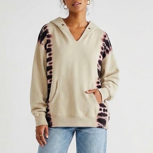 Free People We The Free Washed It's A Vibe Hoodie Women M Beige Kangaroo Pockets