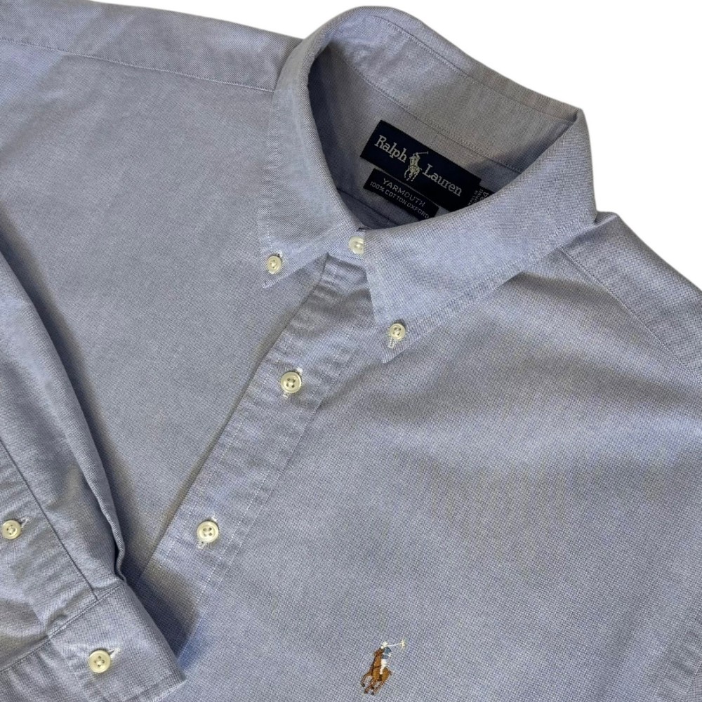 Ralph Lauren Mens 17-34 Yarmouth Oxford Button Down Shirt Blue Long Sleeve Pony