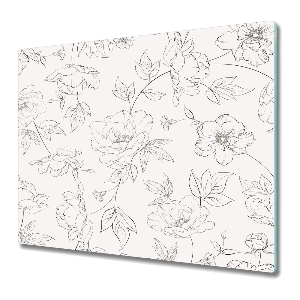 Glass Chopping Board Sketched Flowers Floral Watercolour Tropical 60x52